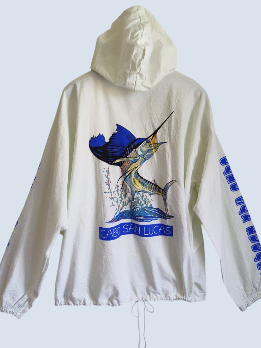 Vtg Nava Cabo San Lucas Mexico Mens Windbreaker Hoodie Full Zip Marlin Cotton XL